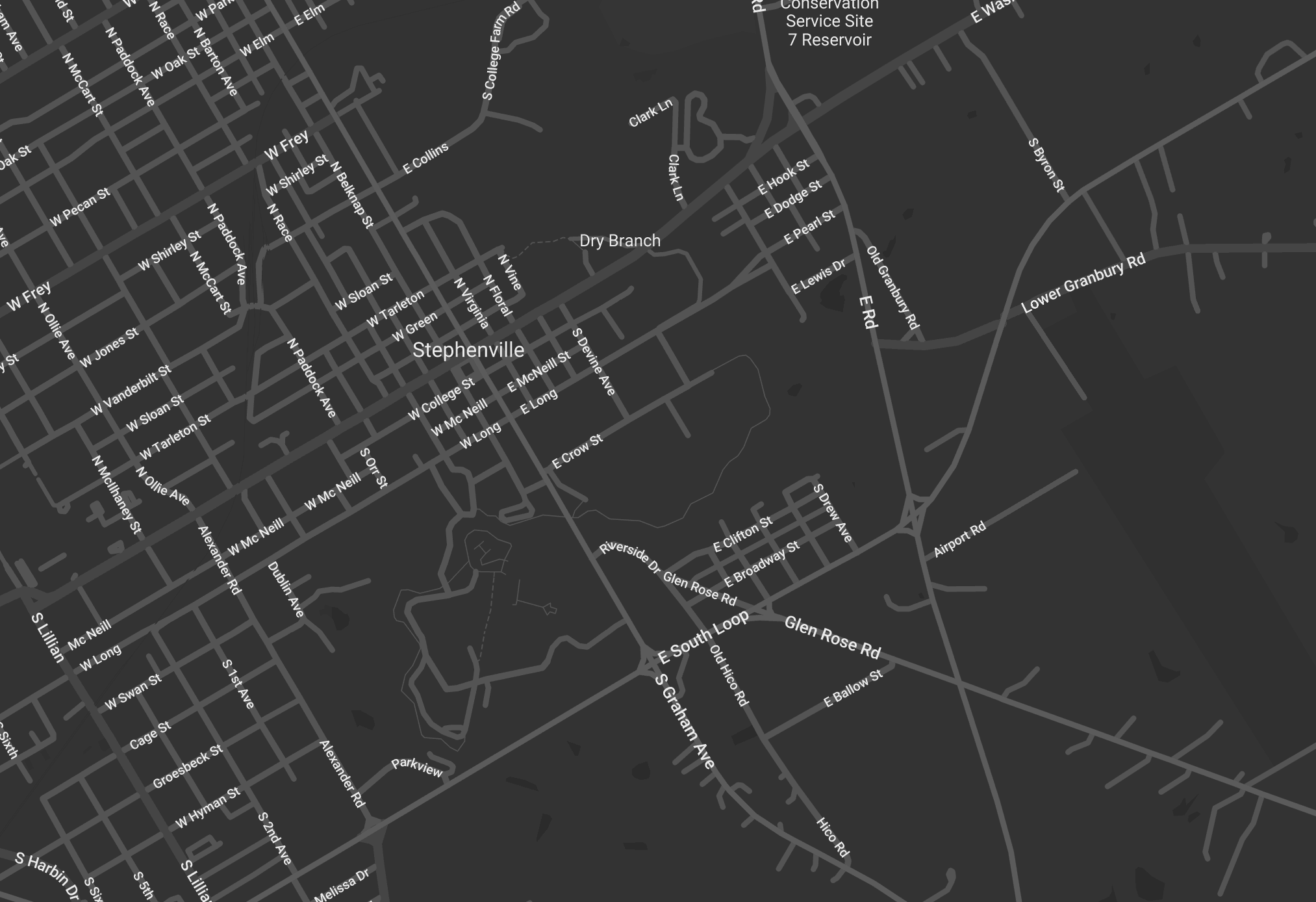 A map of Stephenville, Texas