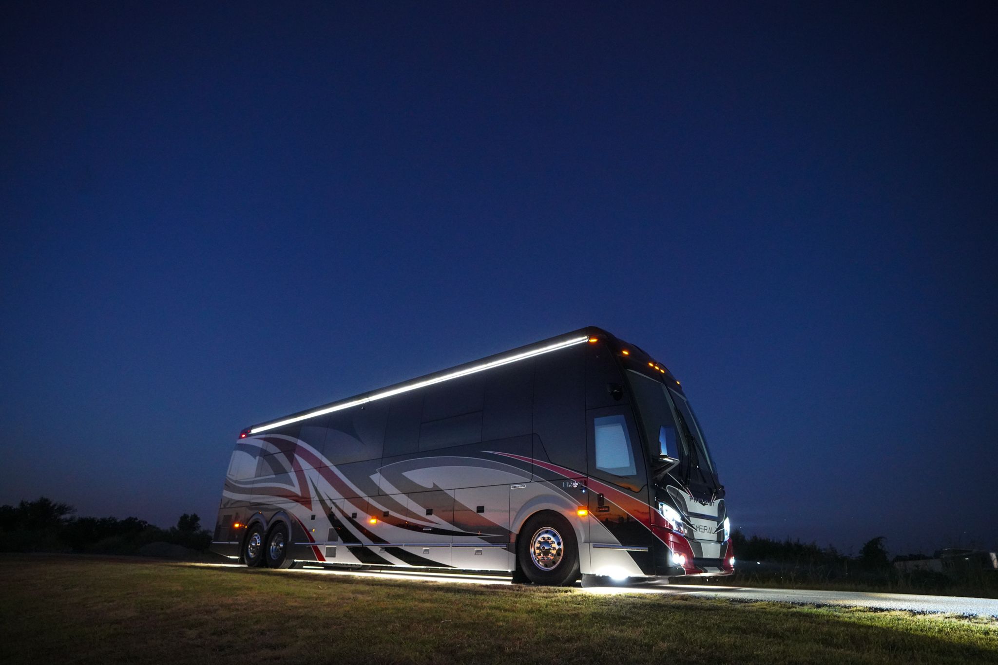 A customized coach demonstrating the self-leveling system