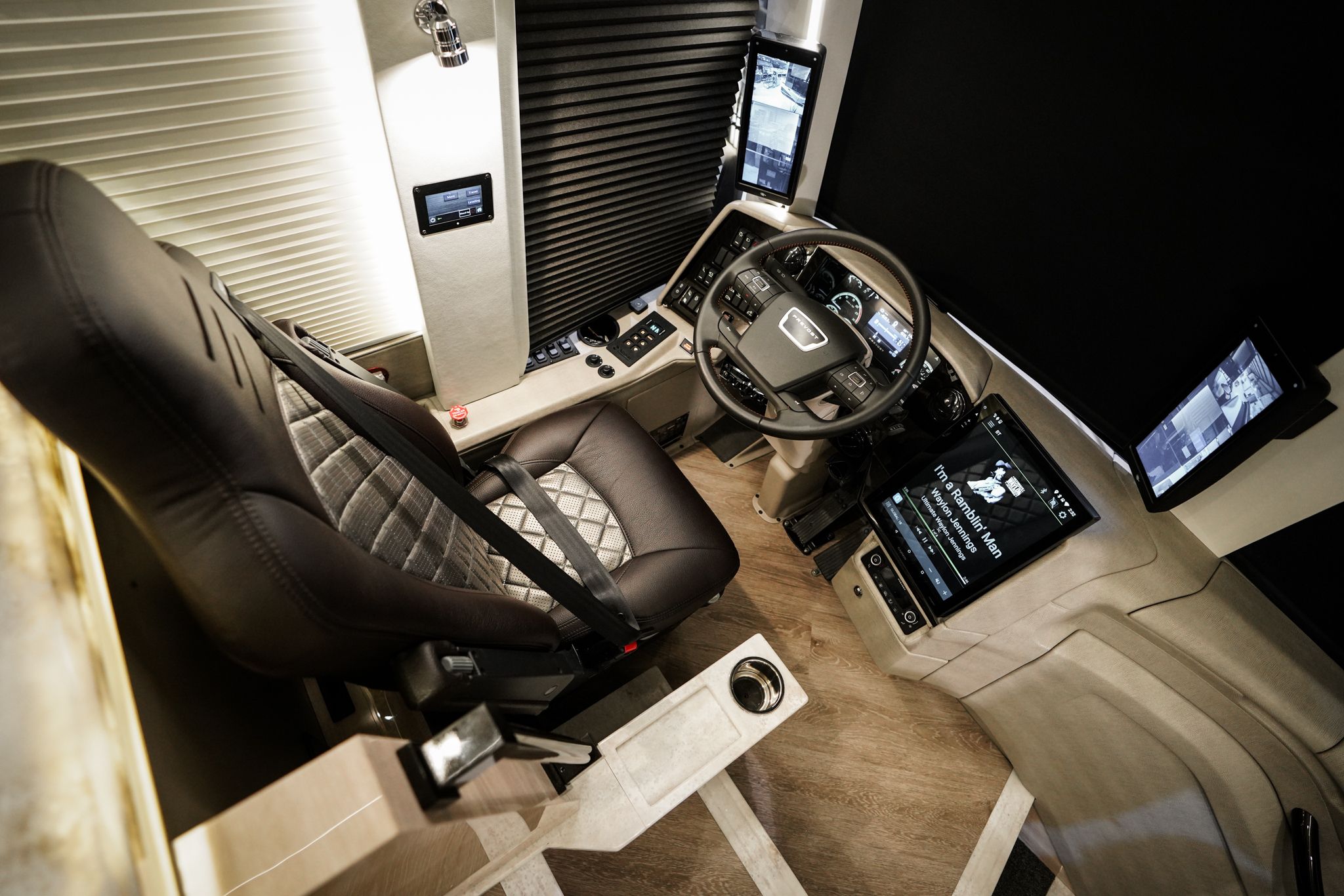 A modern, technologically advanced coach cockpit